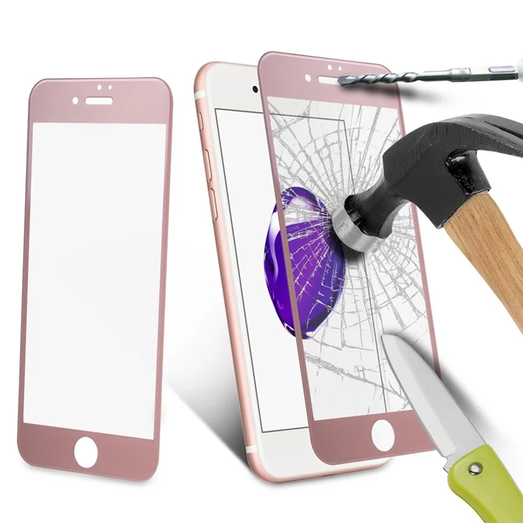 3D Curved Silk Print Tempered Glass Film Full Screen Cover for iPhone 7 Plus - Rose Gold