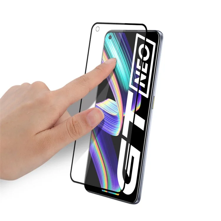 AMORUS Silk Printing Full Glue Full Size Double Defense Ultra Clear Tempered Glass Protector per Realme GT 5G - Nero