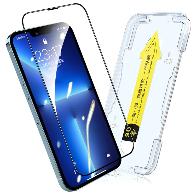 HAT PRINCE for iPhone 13 / 13 Pro / 14 Anti-explosion Anti-scratch Full Screen Coverage Full Glue Tempered Glass Film Screen Protector with Easy Installation Tool