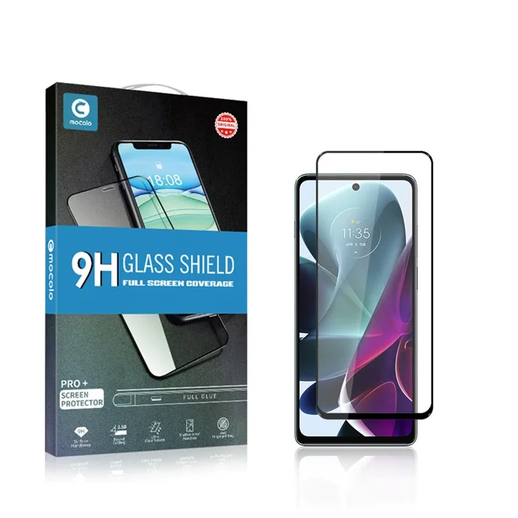 MOCOLO HD Clear Full Covering Full Glue Anti-fingerprint Anti-explosion Silk Printing Tempered Glass Screen Film per Motorola Moto G200 5G - Nero
