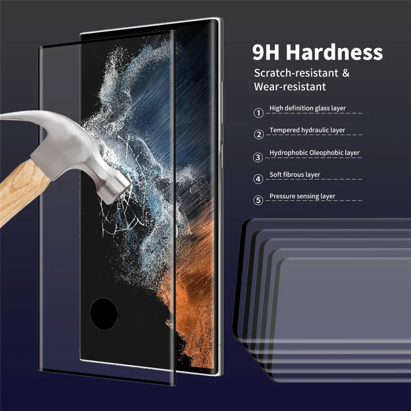 HAT PRINCE 2Pcs/Set Full Glue 0.26mm 3D Curved Hot Bending Ultra Clear Tempered Glass Screen Protector [Support Fingerprint Unlocking] for Samsung Galaxy S22 Ultra 5G