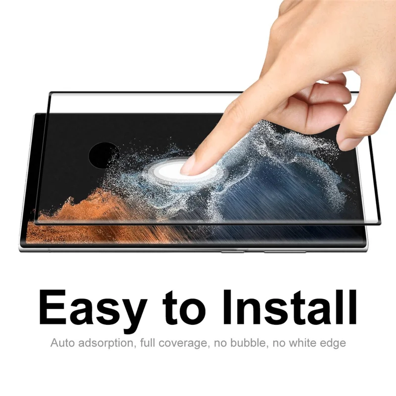 HAT PRINCE 2Pcs/Set Full Glue 0.26mm 3D Curved Hot Bending Ultra Clear Tempered Glass Screen Protector [Support Fingerprint Unlocking] for Samsung Galaxy S22 Ultra 5G