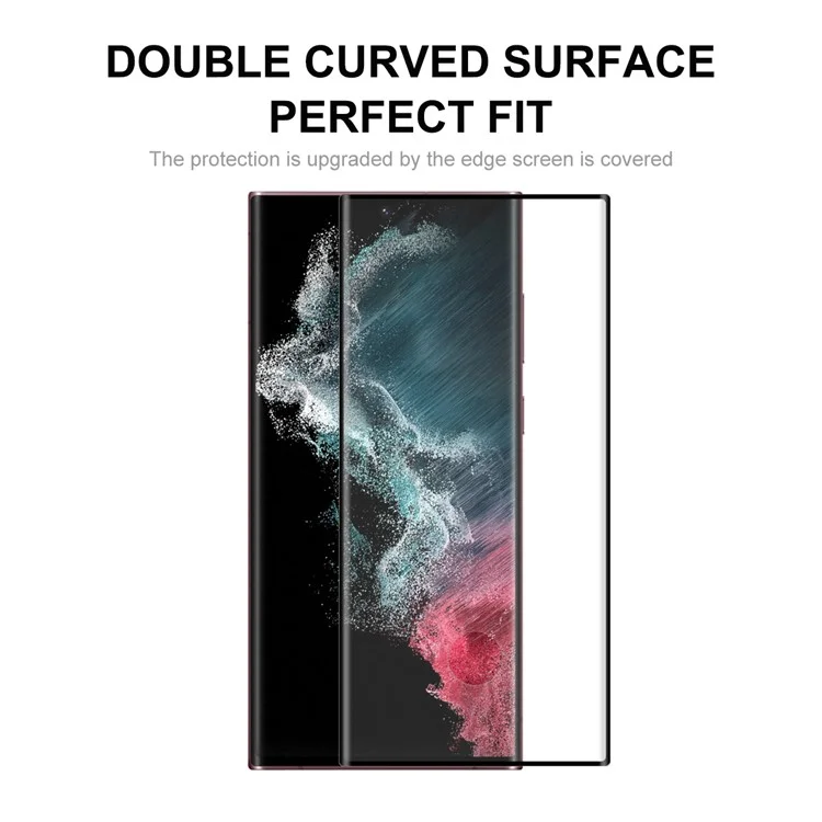 Chapeau Prince 0.26mm 3D Courbe Curved Colle Colle Colle Taille Temple Température Screen Protector [Support D'empreinte Digitale Déverrouillage] Pour Samsung Galaxy S22 Ultra 5G