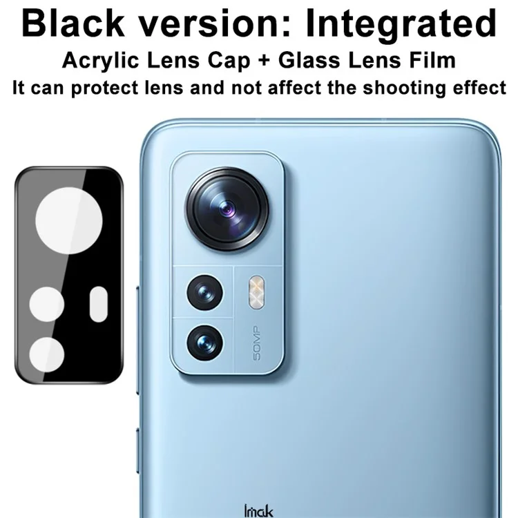 IMAK für Xiaomi 12 5G/12X 5G/12S 5G, stoßfeste, hochauflösende, klare, ölresistente Glas-Objektivfolie + Acryl-Objektivkappe (Schwarze Version)