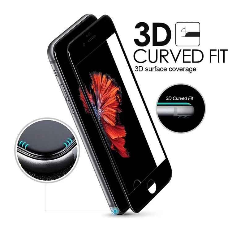 HAT PRINCE for iPhone 7 4.7 inch 3D Curved Full Size Titanium Alloy Tempered Glass Screen Protector 0.26mm - Black