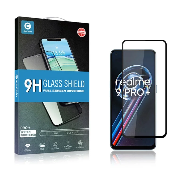MOCOLO Full Cover Full Glue Screen Protector для Realme 9 Pro+ / Oppo Reno7 Z 5G, защита экрана из двойного стекла с HD-фильтром против отпечатков пальцев - черный