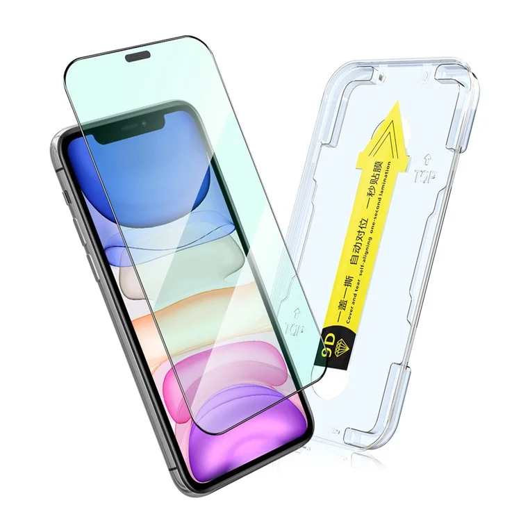 ENKAY HAT PRINCE for iPhone 11/XR 6.1 inch Anti-dust No Bubble Protector Silk Printing Full Glue Eye Protection Anti-blue-ray Tempered Glass Full Screen Film with Easy Installation Tool