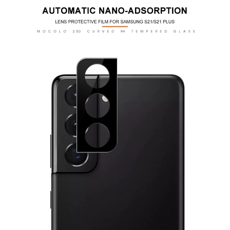 MOCOLO dla Samsung Galaxy S21+ 5G, jedwabne drukowanie, 9H, ochrona przed wybuchem, ochrona przed zarysowaniami, przezroczysta szyba z pełnym klejeniem, ochrona obiektywu aparatu - Czarny