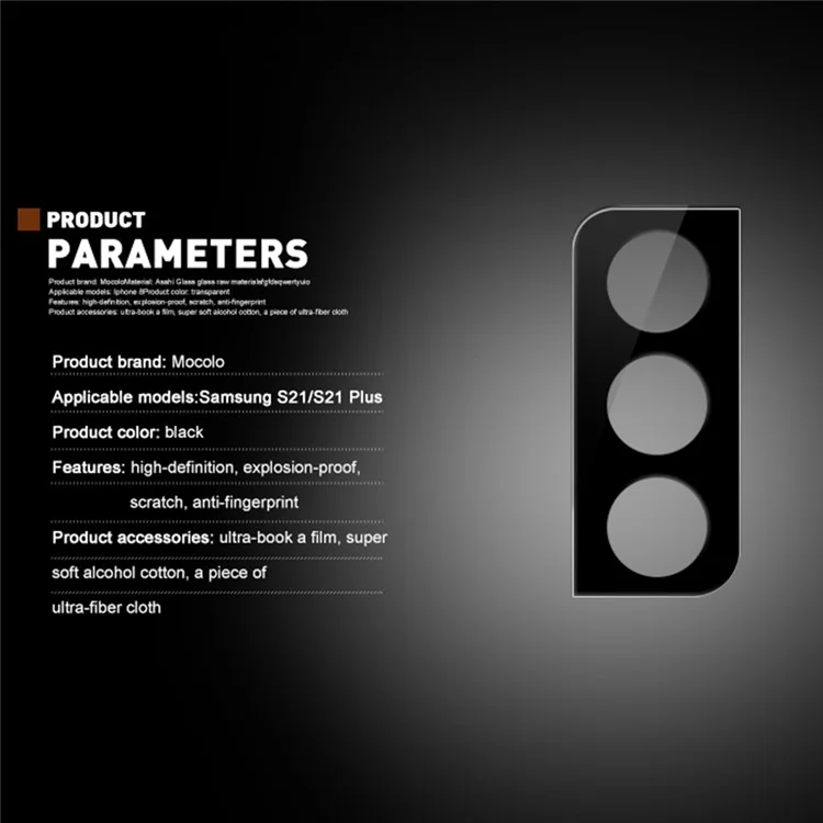 MOCOLO pour Samsung Galaxy S21 4G/5G 9H Ultra Clear Silk Printing Anti-explosion Full Glue Clear Tempered Glass Camera Lens Screen Protector - Noir