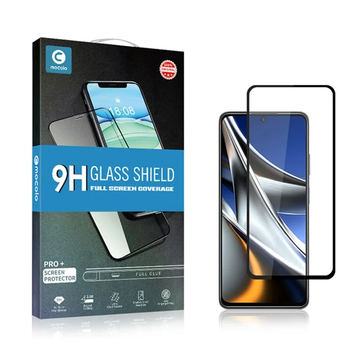 MOCOLO Solid Defense Screen Protector for Xiaomi Poco X4 Pro 5G, Full Coverage Full Glue HD Clear Silk Printing Tempered Glass Film - Preto