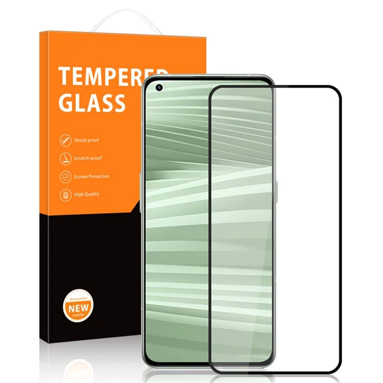 Amorus Para Realme GT2 Pro Silk Printing Glue Glue Temper Glass Screen Protector Borde Negro Fortalecimiento Película de Fortalecimiento Película - Negro