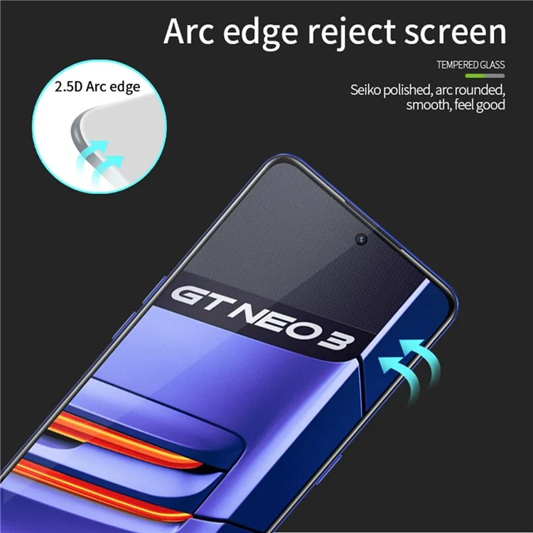 PINWUYO JK Tempered Glass Film Series-2 für Realme GT Neo3 Anti-explosion Full Glue HD Clarity Full Screen Protector