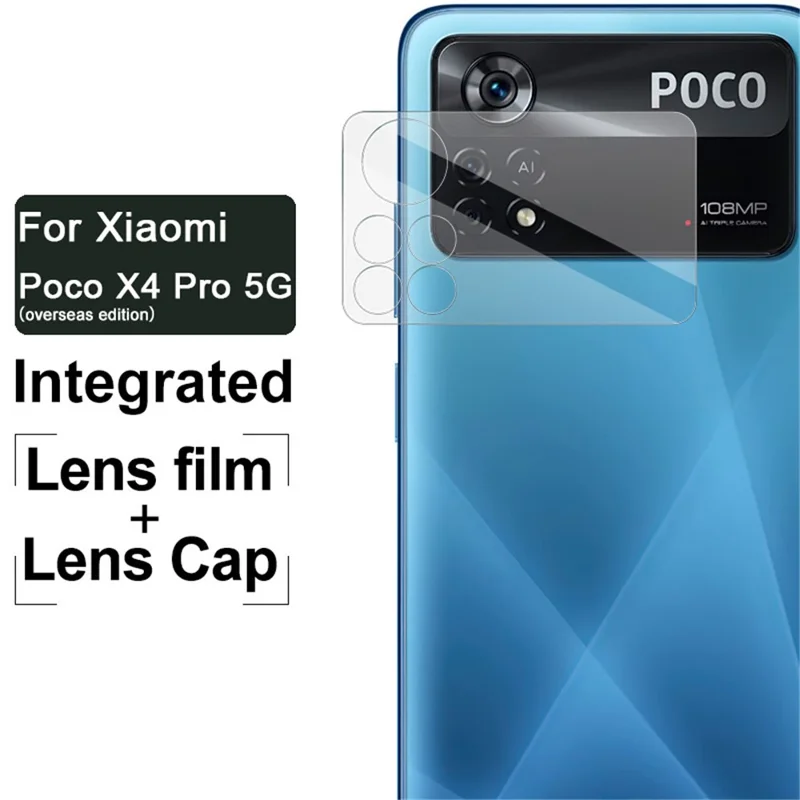 IMAK Para Xiaomi Poco X4 Pro 5G Cobertura Total Alta Transparência Vidro Temperado Claro Filme de Lente da Câmera + Tampa da Lente Acrílica