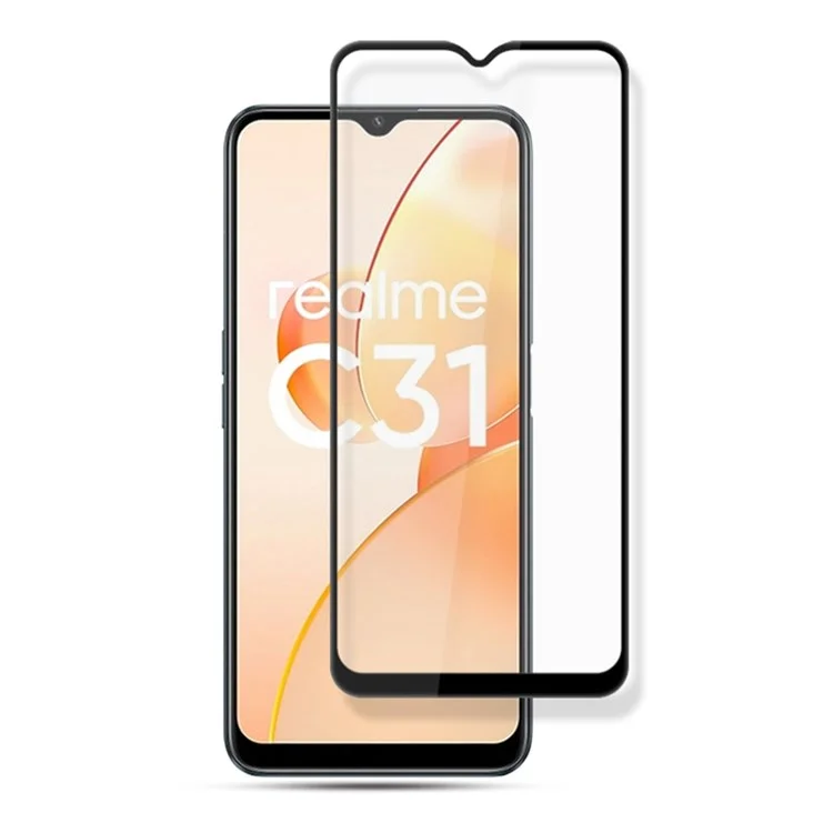 Mocolo Полное Покрытие Экрана Защитника Для Realme C31, Двойная Защита Полная Клейкая Шелковая Печать, Измеренное Стеклянное Стекло - Черный