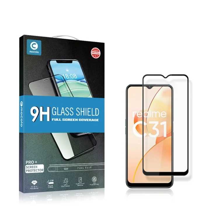 MOCOLO Complete Covering Screen Protector для Realme C31, Double Defense Full Glue Silk Printing Tempered Glass Clear Film - Black