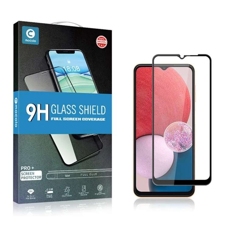 MOCOLO Solid Defense Screen Protector for Samsung Galaxy A13 4G, Silk Printing HD Tempered Glass Full Glue Full Cover Film - Black