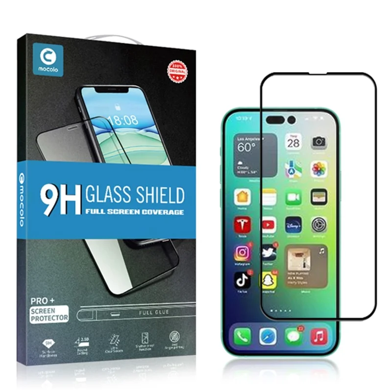 MOCOLO For iPhone 14 Pro 6.1 inch Silk Printing Full Glue Tempered Glass Secondary Strengthening Anti-explosion Full Screen Protector - Black