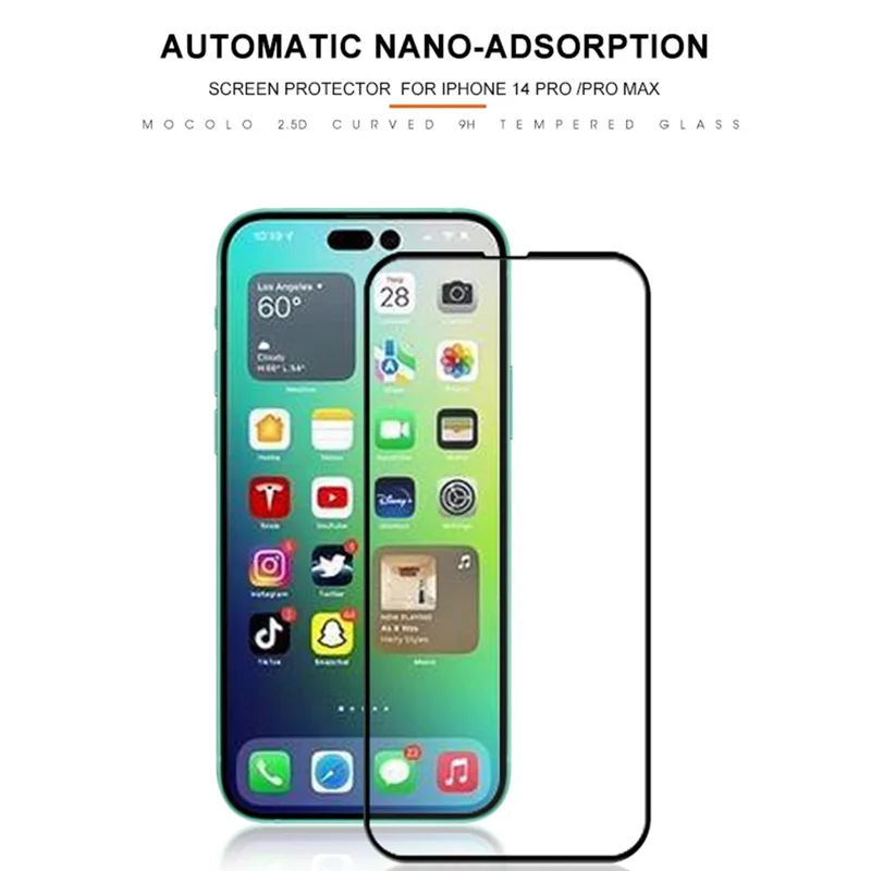 MOCOLO For iPhone 14 Pro Max 6.7 inch Silk Printing Full Glue HD Clear Full Covering Tempered Glass Secondary Hardening Screen Protector - Black
