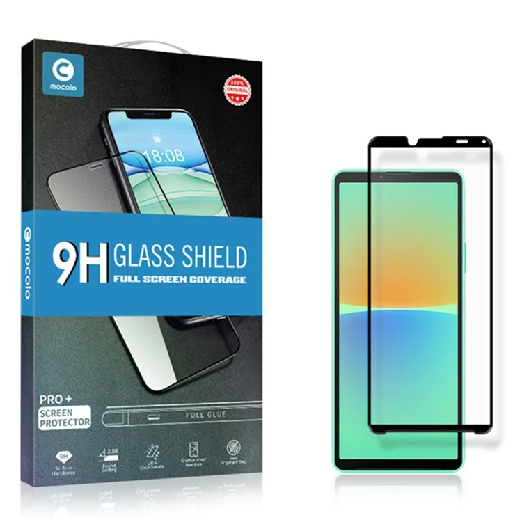 MOCOLO Full Glue Silk Printing Full Screen Protector für Sony Xperia 10 IV, Anti-explosion Secondary Hardening Ultra Clear Tempered Glass Film - Schwarz