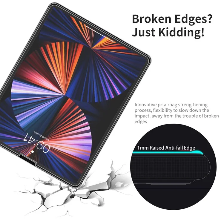 HAT PRINCE 2Pcs / Pack pour iPad Pro 11 (2021) / (2020) / (2018) / (2022) / iPad Air (2022) / (2020) Airbag Protecteur d'écran Full Screen Shatter-proof Full Glue Verre trempé