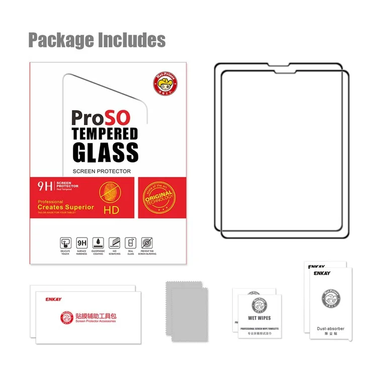 HAT PRINCE 2Pcs / Pack pour iPad Pro 11 (2021) / (2020) / (2018) / (2022) / iPad Air (2022) / (2020) Airbag Protecteur d'écran Full Screen Shatter-proof Full Glue Verre trempé