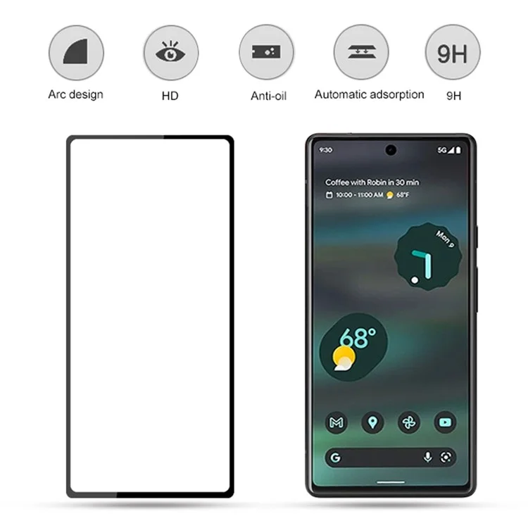 AMORUS 2Pcs/Pack for Google Pixel 6a Full Glue Secondary Strengthening Protective Film, Anti-oil Silk Printing Black Edge Tempered Glass Screen Protector