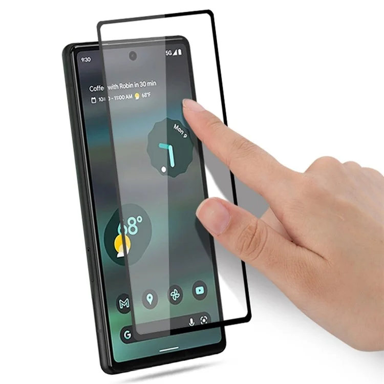 AMORUS 2Pcs/Pack for Google Pixel 6a Full Glue Secondary Strengthening Protective Film, Anti-oil Silk Printing Black Edge Tempered Glass Screen Protector