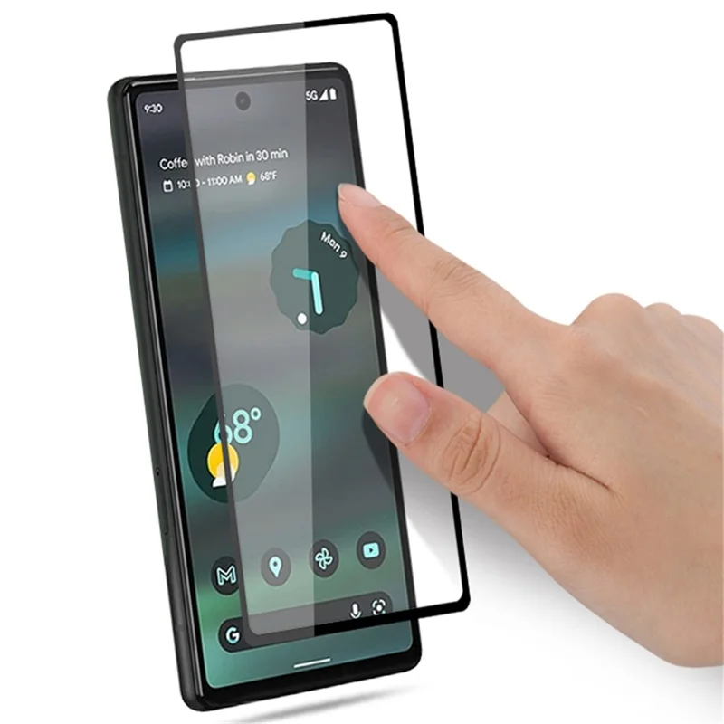 AMORUS for Google Pixel 6a Anti-oil Silk Printing Full Glue Secondary Strengthening Protective Film Black Edge Tempered Glass Screen Protector