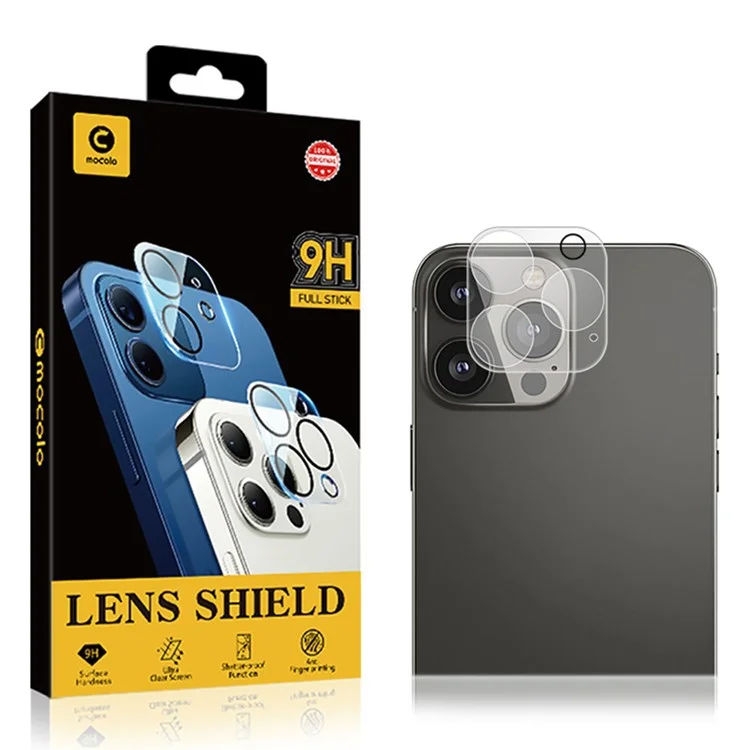 Protecteur d'objectif caméra MOCOLO pour iPhone 14 Pro Max 6,7 pouces, film de verre trempé anti-traces de doigts avec impression en soie, résistant aux chocs