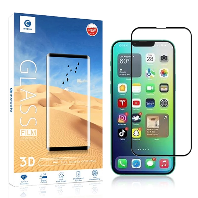 MOCOLO for iPhone 14 Plus 6.7 inch No Bubble Anti-stains Full Coverage 3D Curved Edges Screen Protector HD Tempered Glass Film Full Glue - Black