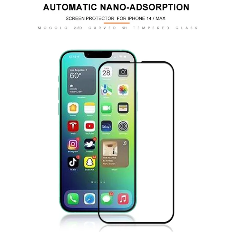 MOCOLO For iPhone 14 6.1 inch Silk Printing Full Glue Tempered Glass Secondary Strengthening Anti-fingerprint HD Full Screen Protector - Black