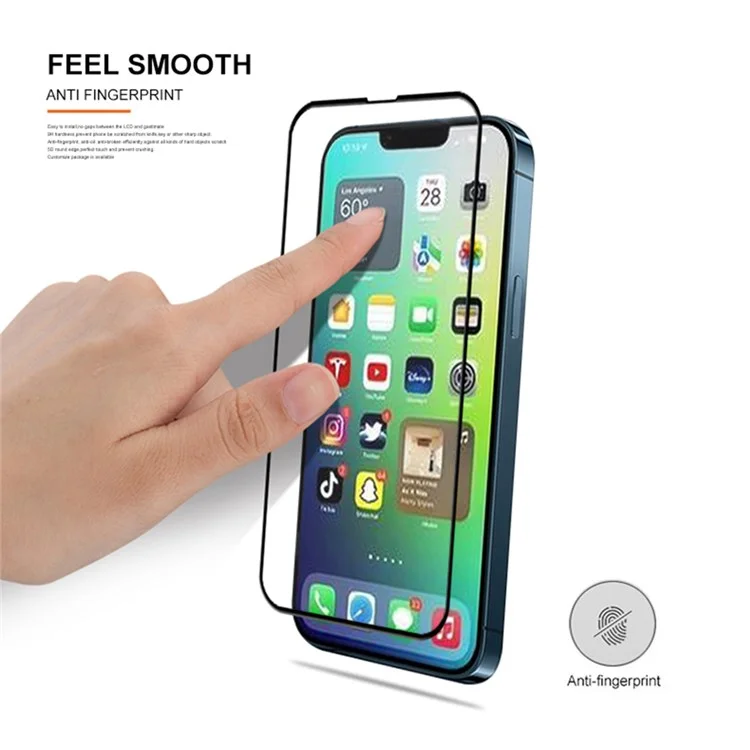MOCOLO For iPhone 14 6.1 inch Silk Printing Full Glue Tempered Glass Secondary Strengthening Anti-fingerprint HD Full Screen Protector - Black