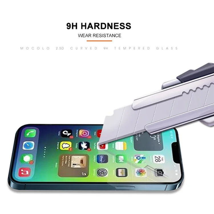 MOCOLO For iPhone 14 6.1 inch Silk Printing Full Glue Tempered Glass Secondary Strengthening Anti-fingerprint HD Full Screen Protector - Black
