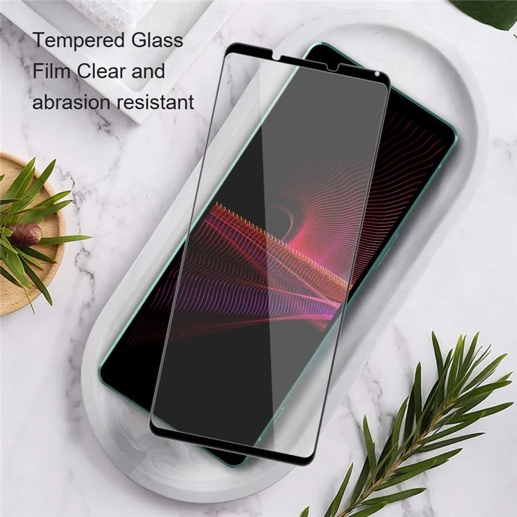 AMORUS per Sony Xperia 1 IV 5G Stampa in seta Schermo a schermo intero Antigrasso Full Glue Rinforzo secondario Pellicola protettiva antiusura Bordo nero Vetro temperato Protezione dello schermo - Nero