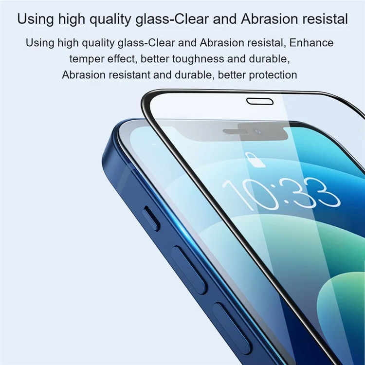 AMORUS Silk Printing Tempered Glass Film for iPhone 14 Pro 6.1 inch, Secondary Strengthening Full Glue Full Screen Protector - Black