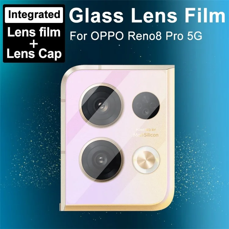 IMAK pour Oppo Reno8 Pro 5G Film de protection en verre trempé HD + Capuchon d'objectif en acrylique Anti-rayures Protecteur d'objectif de caméra intégré