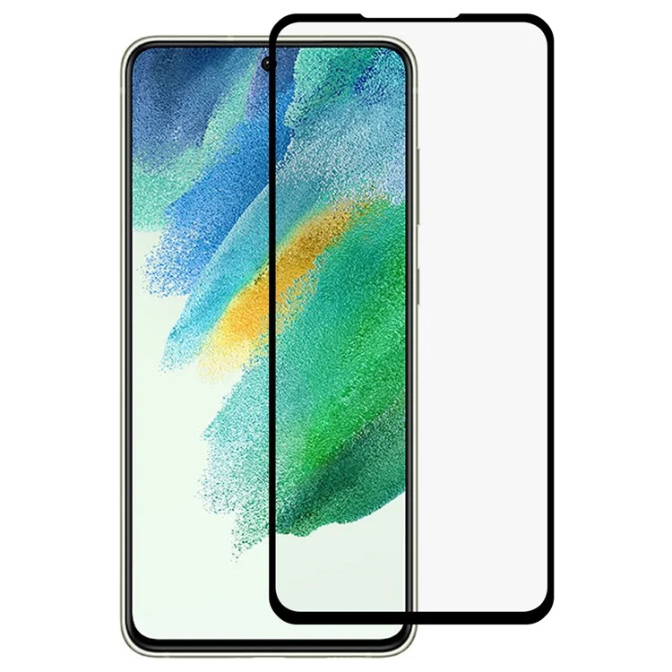 Für Samsung Galaxy S21 FE 5G 9D Seitlicher Klebstoff Gehärtetes Glas Bildschirmschutz Seidendruckfilm Explosionsgeschützt