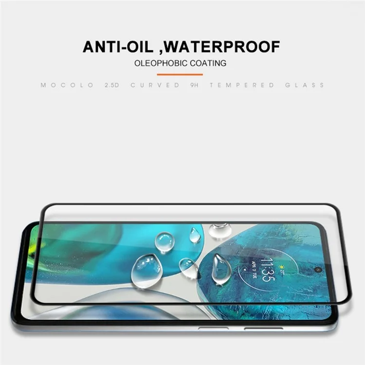 MOCOLO For Motorola Moto G52 4G / G82 5G Full Cover Tempered Glass Secondary Strengthening Full Glue Silk Printing Screen Protector - Black