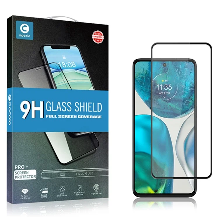 MOCOLO For Motorola Moto G52 4G / G82 5G Full Cover Tempered Glass Secondary Strengthening Full Glue Silk Printing Screen Protector - Black