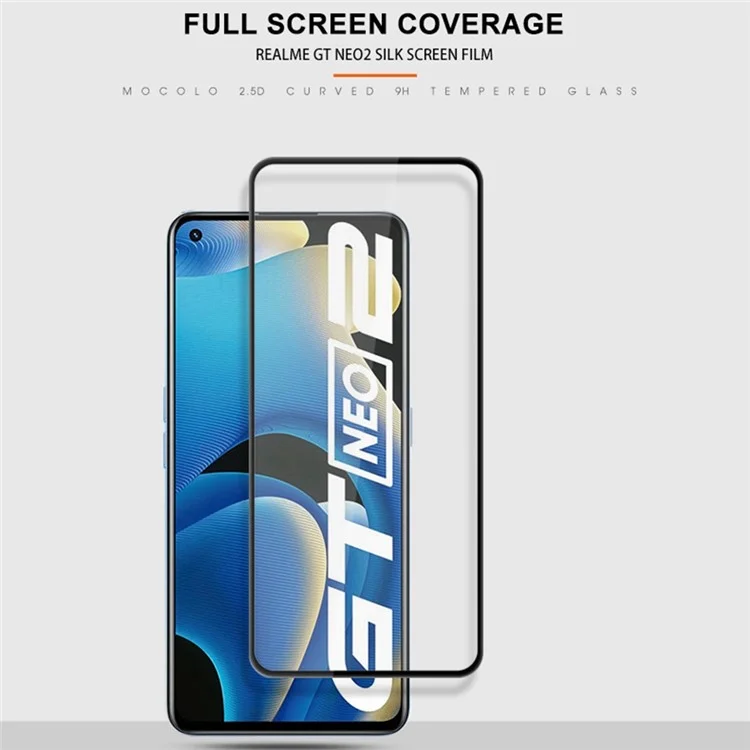 MOCOLO For Realme GT Neo2 5G Tempered Glass Film Secondary Strengthening Full Glue Silk Printing Full Screen Protector - Черный