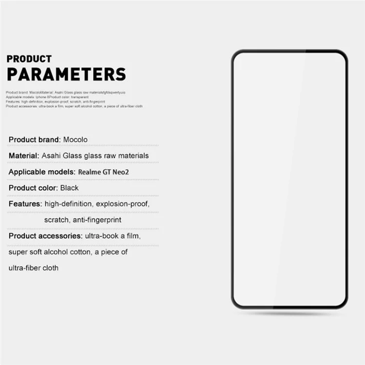 MOCOLO For Realme GT Neo2 5G Tempered Glass Film Secondary Strengthening Full Glue Silk Printing Full Screen Protector - Черный