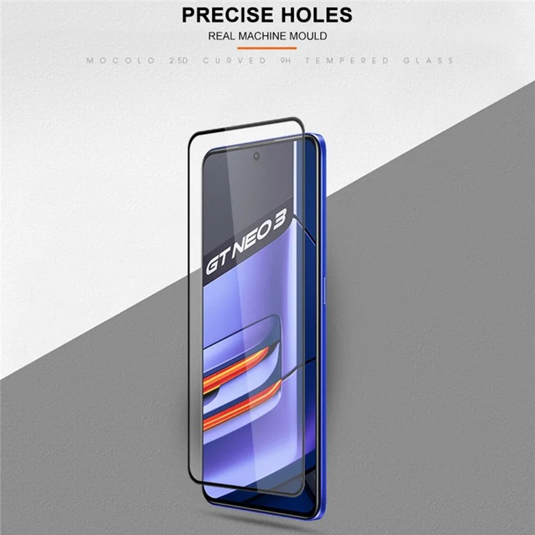MOCOLO Silk Printing Tempered Glass Film für Realme GT Neo3, Sekundäre Verstärkung Vollabdeckung Vollkleber-Bildschirmschutz - Schwarz