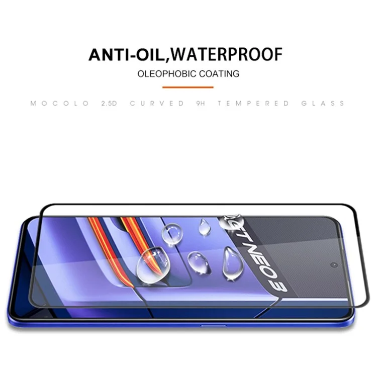 MOCOLO Silk Printing Tempered Glass Film für Realme GT Neo3, Sekundäre Verstärkung Vollabdeckung Vollkleber-Bildschirmschutz - Schwarz
