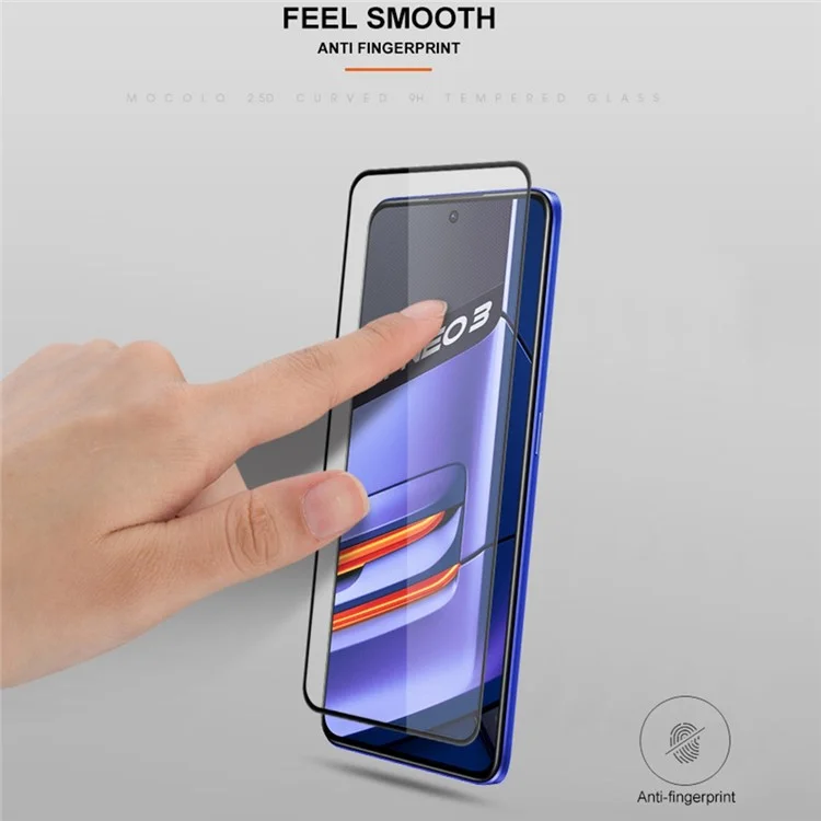 MOCOLO Silk Printing Tempered Glass Film für Realme GT Neo3, Sekundäre Verstärkung Vollabdeckung Vollkleber-Bildschirmschutz - Schwarz