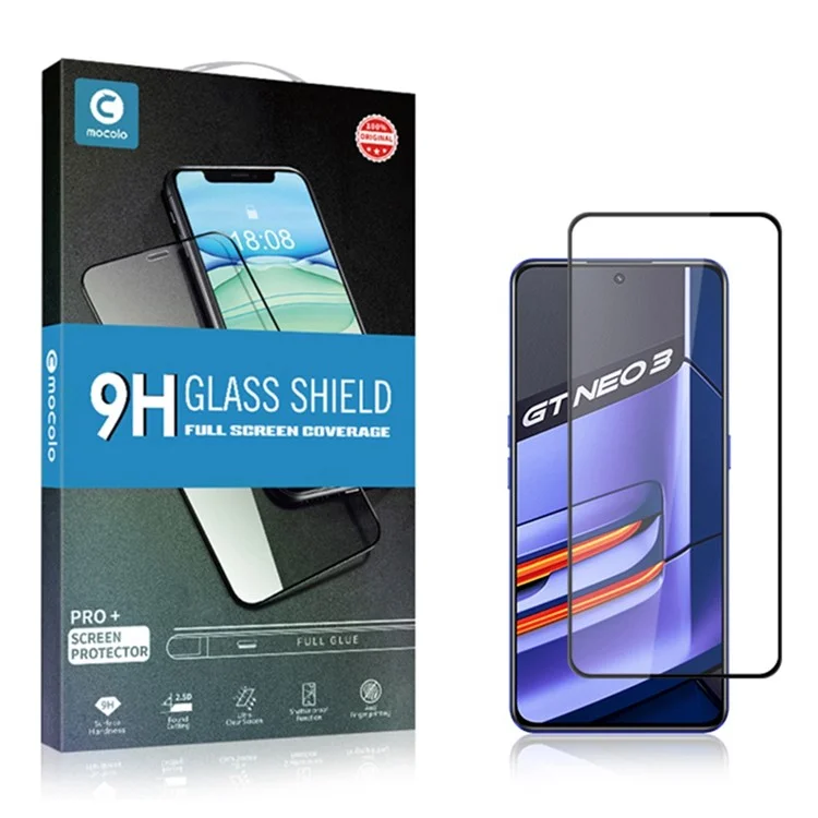 MOCOLO Silk Printing Tempered Glass Film für Realme GT Neo3, Sekundäre Verstärkung Vollabdeckung Vollkleber-Bildschirmschutz - Schwarz
