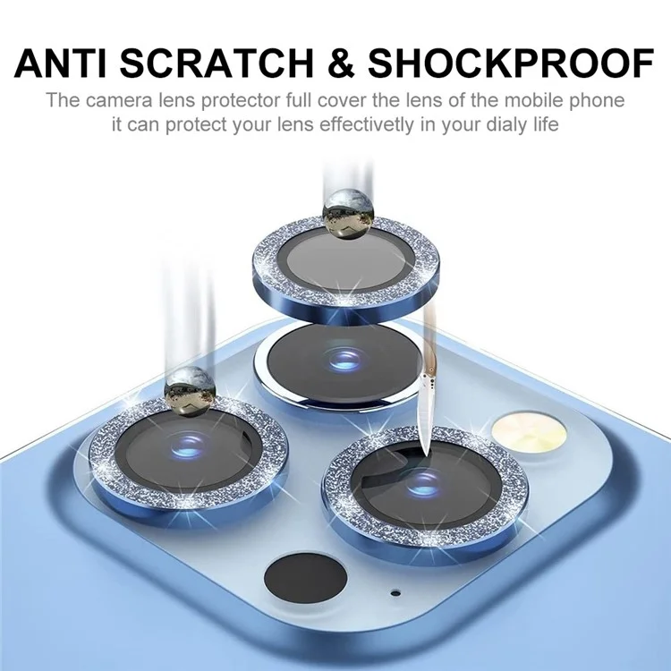 Enkay Hat Prince Para Iphone 13 Pro 6.1 Pulgadas / 13 Pro Max 6.7 Pulgadas 1 Cámaras de Cámaras Film Glitter Decor Lens Protector - Azul Bebé