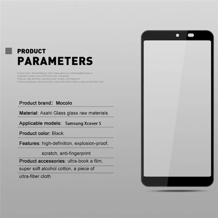 MOCOLO Pour Samsung Galaxy Xcover 5 Verre Trempé Colle Intégrale Anti-empreintes Impression Sérigraphique Protecteur Renforcement Secondaire Couverture Complète Film HD - Noir