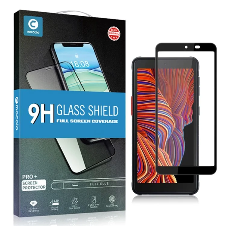MOCOLO Pour Samsung Galaxy Xcover 5 Verre Trempé Colle Intégrale Anti-empreintes Impression Sérigraphique Protecteur Renforcement Secondaire Couverture Complète Film HD - Noir