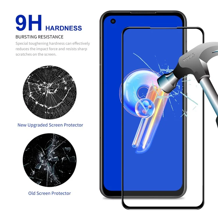 Protector de pantalla con borde de arco de 2,5 D ENKAY HAT PRINCE para Asus Zenfone 9 5G, película de vidrio de aluminio-silicio de 9H de 0,26 mm de grosor con tacto sensible y cobertura total