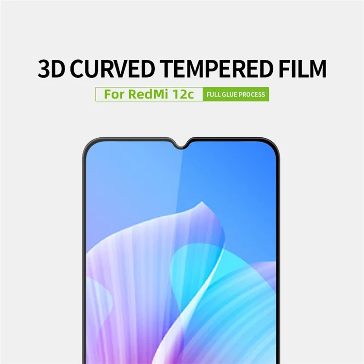 Pinwuyo JK 3D Film in Vetro Temperato a Piegatura Calda-2 Per Xiaomi Redmi 12C 4G Anti-explosion HD Protector Schermo Anti-fingerprint Colla Full-silicon Film di Vetro in Alluminio Alto